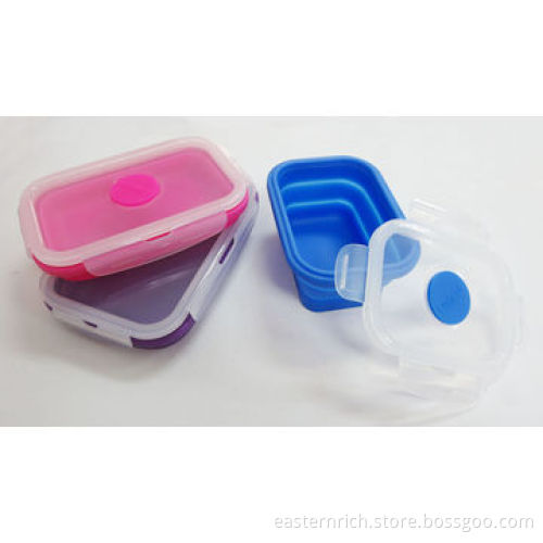 Silicone fold-able lunch box with PP lid, 18.3*12*3(when folded, unfolded 7cm (H)